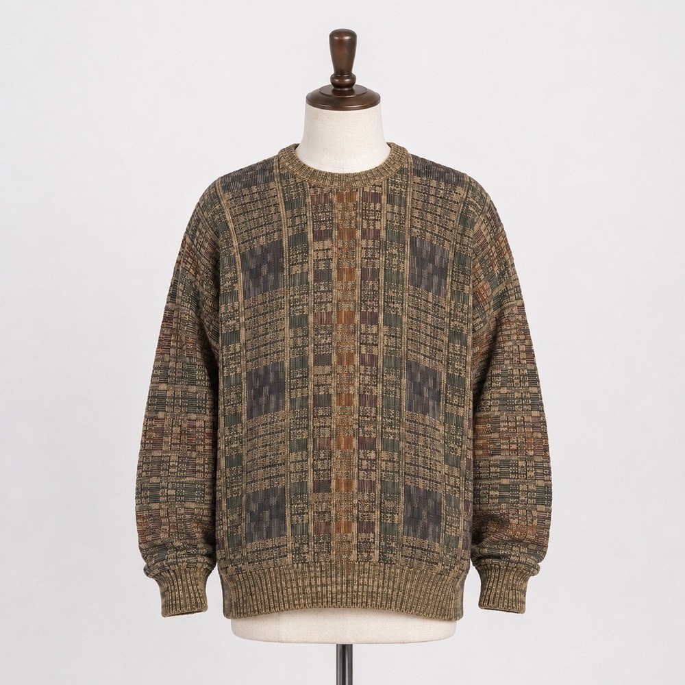 90s Cotton Traders 3D Sweater Men Large Brown Textured Geometric  Grandpa Biggie